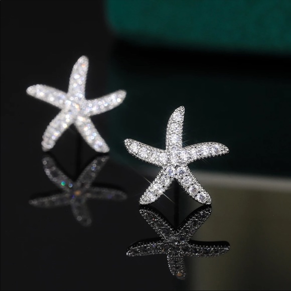 Jewelry - New 925 Silver Cute Starfish Diamond Stud Earrings